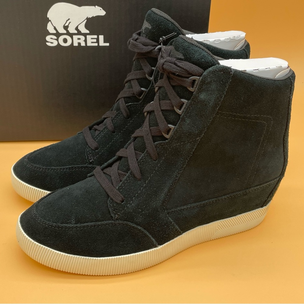 Size 10 Sorel Women Out N About Wedge Black Sea Salt / Noir Boots